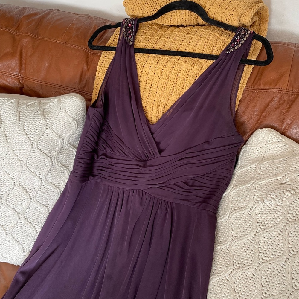 Floor Length Purple Bridesmaids Dress with Beaded Embellishment